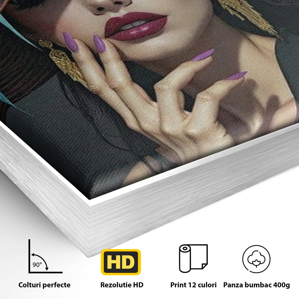 Tablou Canvas Premium, LuxCanva® G1214, Femeia Contemplativa, Lady, Palarie, Eleganta, Floare, Orhidee, Retro, Rafinament, Gratie, Divin, Vis, Privire, Catifea, Zeita, Salon, Birou, Living, Dormitor