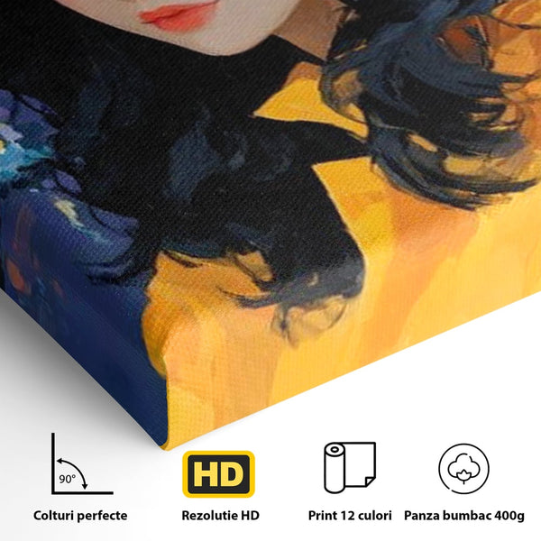 Tablou Canvas Premium, LuxCanva® G1215, Fata din Port, Noapte, Galben, Ploaie, Stele, Safir, Pelerina, Asteptare, Violet, Barci, Oras, Calatoare, Amintire, Speranta, Salon, Birou, Living, Dormitor