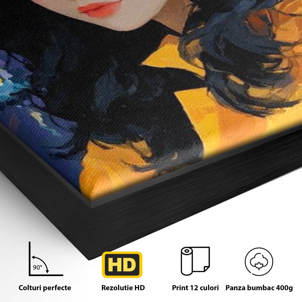 Tablou Canvas Premium, LuxCanva® G1215, Fata din Port, Noapte, Galben, Ploaie, Stele, Safir, Pelerina, Asteptare, Violet, Barci, Oras, Calatoare, Amintire, Speranta, Salon, Birou, Living, Dormitor