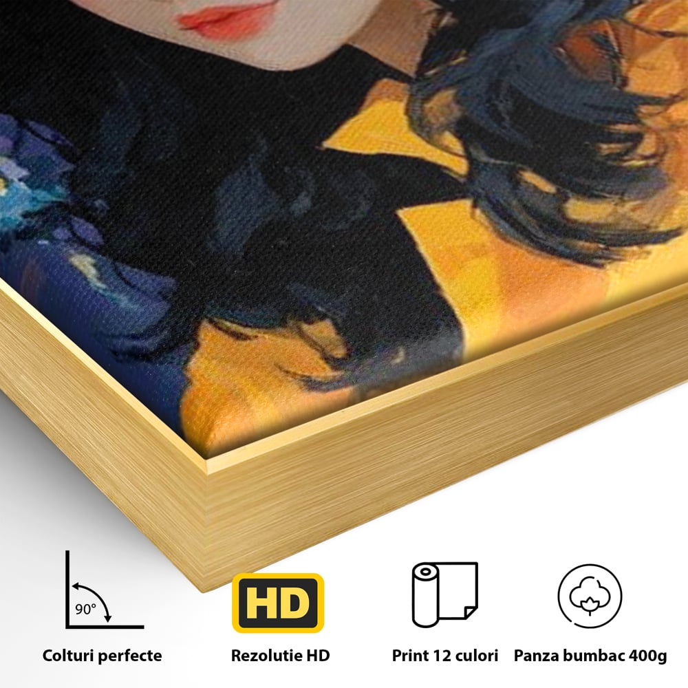 Tablou Canvas Premium, LuxCanva® G1215, Fata din Port, Noapte, Galben, Ploaie, Stele, Safir, Pelerina, Asteptare, Violet, Barci, Oras, Calatoare, Amintire, Speranta, Salon, Birou, Living, Dormitor