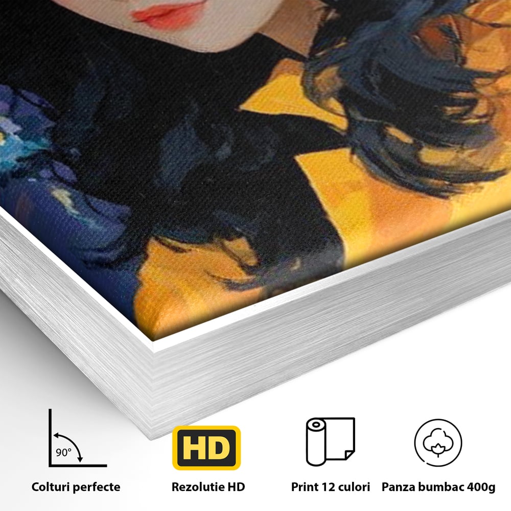 Tablou Canvas Premium, LuxCanva® G1215, Fata din Port, Noapte, Galben, Ploaie, Stele, Safir, Pelerina, Asteptare, Violet, Barci, Oras, Calatoare, Amintire, Speranta, Salon, Birou, Living, Dormitor