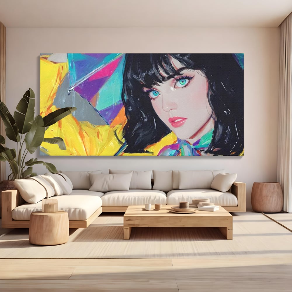 Tablou Canvas Premium, LuxCanva® G1216, Energia Tineretii, Privire, Curcubeu, Umbrela, Ploaie, Ochi, Turcoaz, Zambet, Cromatic, Neon, Vise, Aura, Dans, Melodie, Acvatic, Salon, Birou, Living,