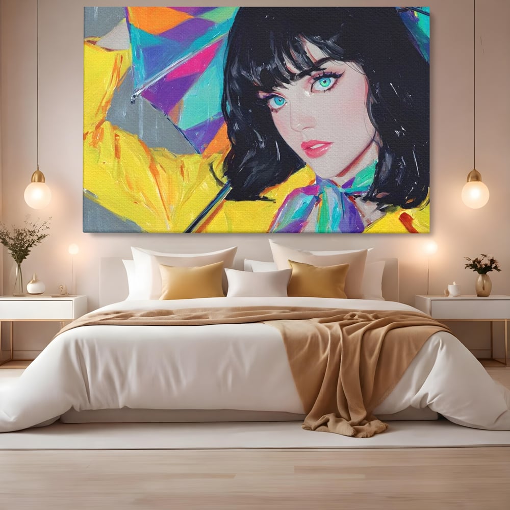 Tablou Canvas Premium, LuxCanva® G1216, Energia Tineretii, Privire, Curcubeu, Umbrela, Ploaie, Ochi, Turcoaz, Zambet, Cromatic, Neon, Vise, Aura, Dans, Melodie, Acvatic, Salon, Birou, Living,