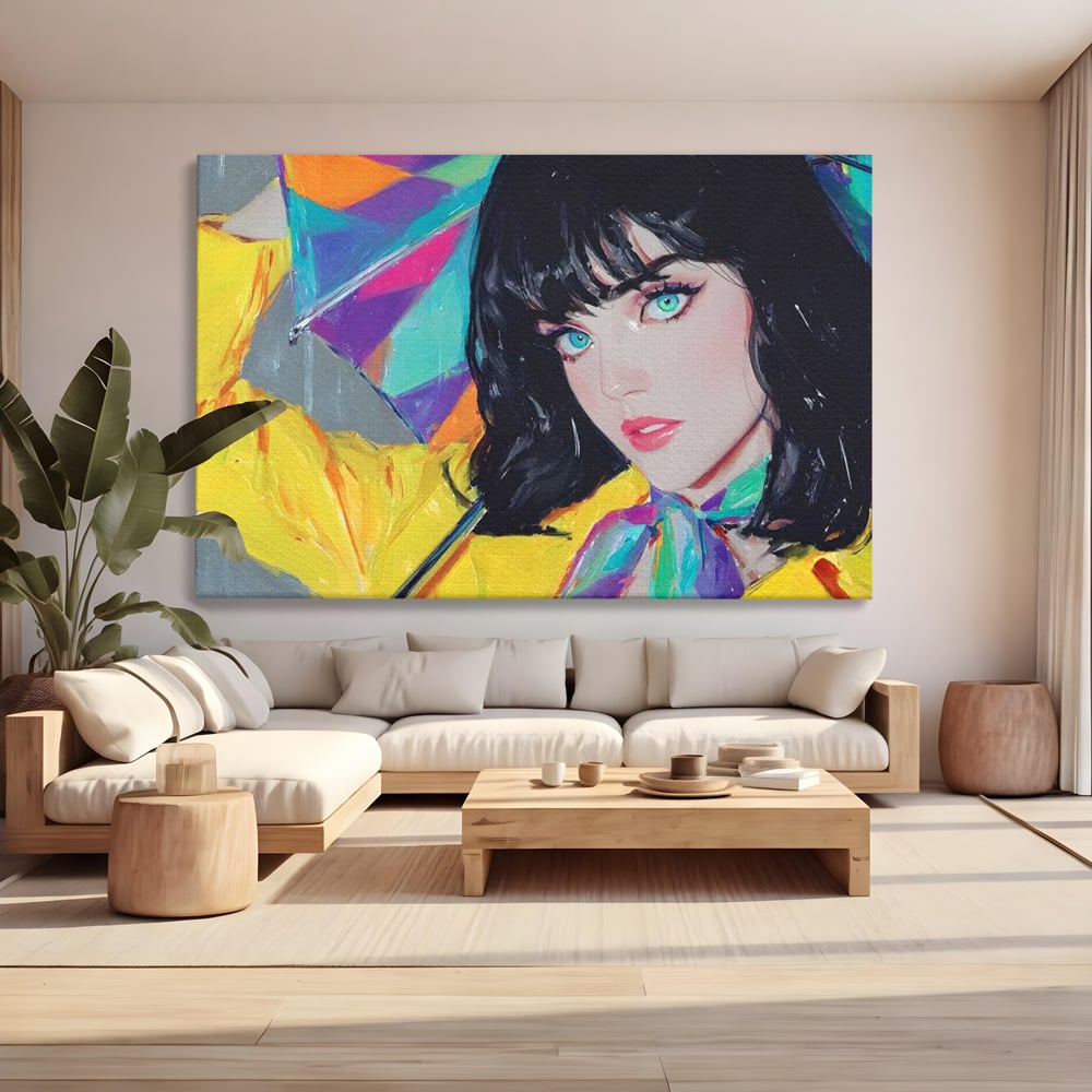 Tablou Canvas Premium, LuxCanva® G1216, Energia Tineretii, Privire, Curcubeu, Umbrela, Ploaie, Ochi, Turcoaz, Zambet, Cromatic, Neon, Vise, Aura, Dans, Melodie, Acvatic, Salon, Birou, Living,
