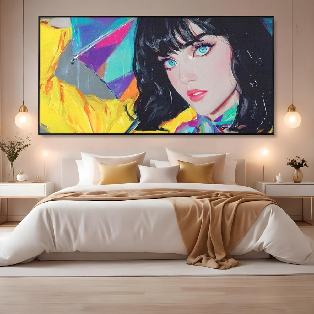 Tablou Canvas Premium, LuxCanva® G1216, Energia Tineretii, Privire, Curcubeu, Umbrela, Ploaie, Ochi, Turcoaz, Zambet, Cromatic, Neon, Vise, Aura, Dans, Melodie, Acvatic, Salon, Birou, Living,