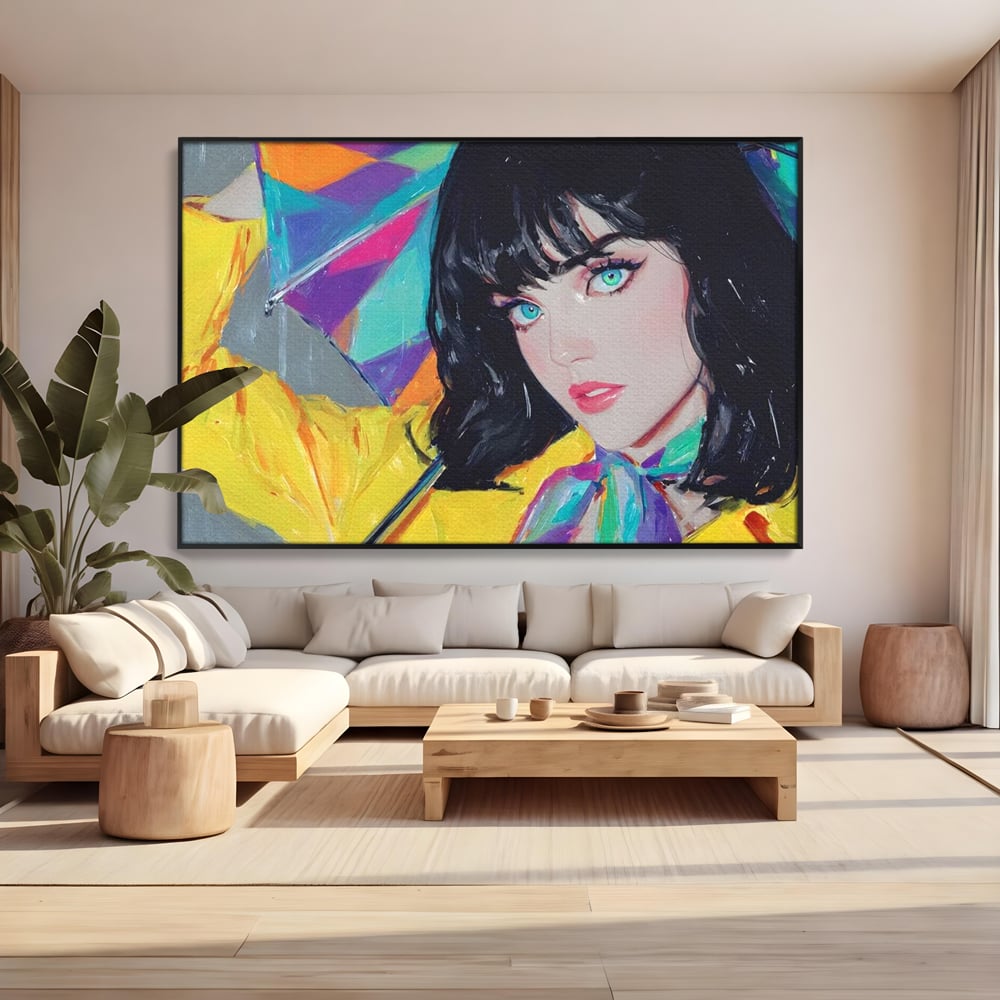 Tablou Canvas Premium, LuxCanva® G1216, Energia Tineretii, Privire, Curcubeu, Umbrela, Ploaie, Ochi, Turcoaz, Zambet, Cromatic, Neon, Vise, Aura, Dans, Melodie, Acvatic, Salon, Birou, Living,