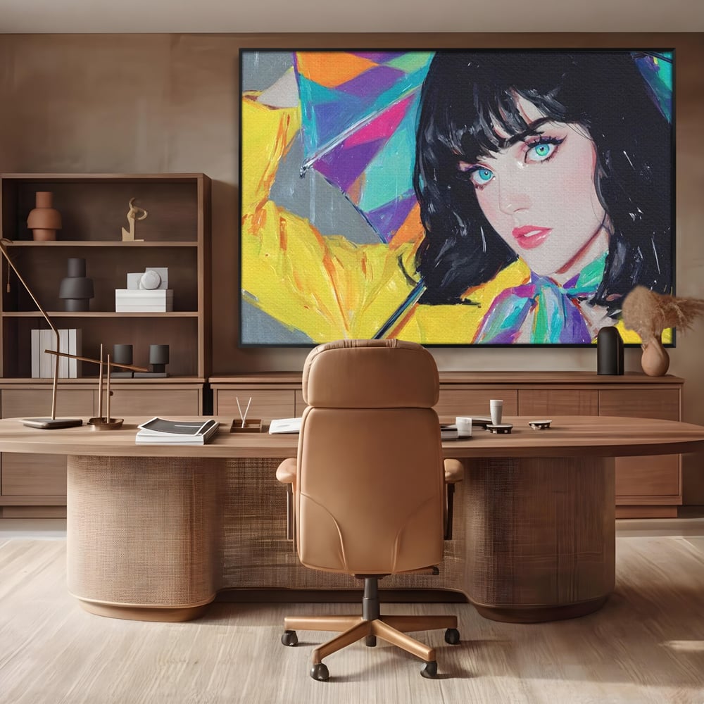 Tablou Canvas Premium, LuxCanva® G1216, Energia Tineretii, Privire, Curcubeu, Umbrela, Ploaie, Ochi, Turcoaz, Zambet, Cromatic, Neon, Vise, Aura, Dans, Melodie, Acvatic, Salon, Birou, Living,