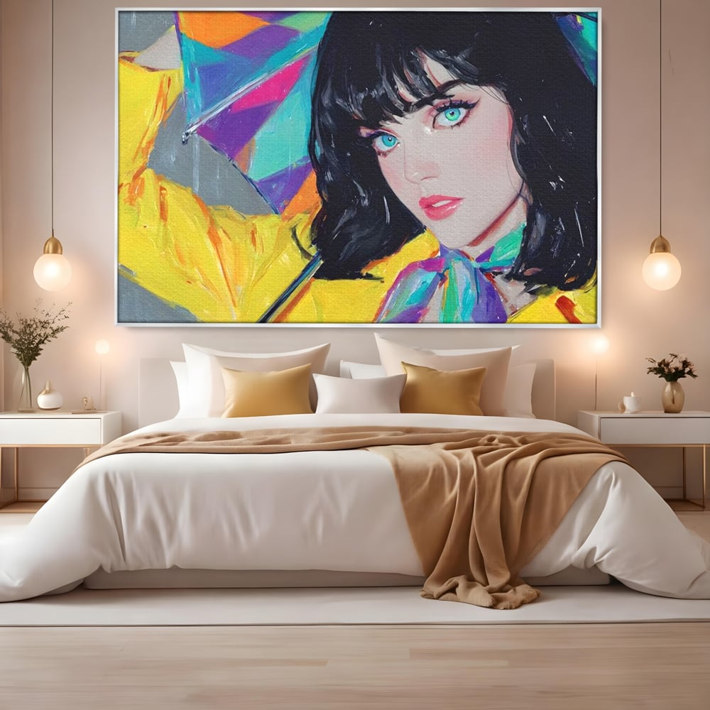 Tablou Canvas Premium, LuxCanva® G1216, Energia Tineretii, Privire, Curcubeu, Umbrela, Ploaie, Ochi, Turcoaz, Zambet, Cromatic, Neon, Vise, Aura, Dans, Melodie, Acvatic, Salon, Birou, Living,