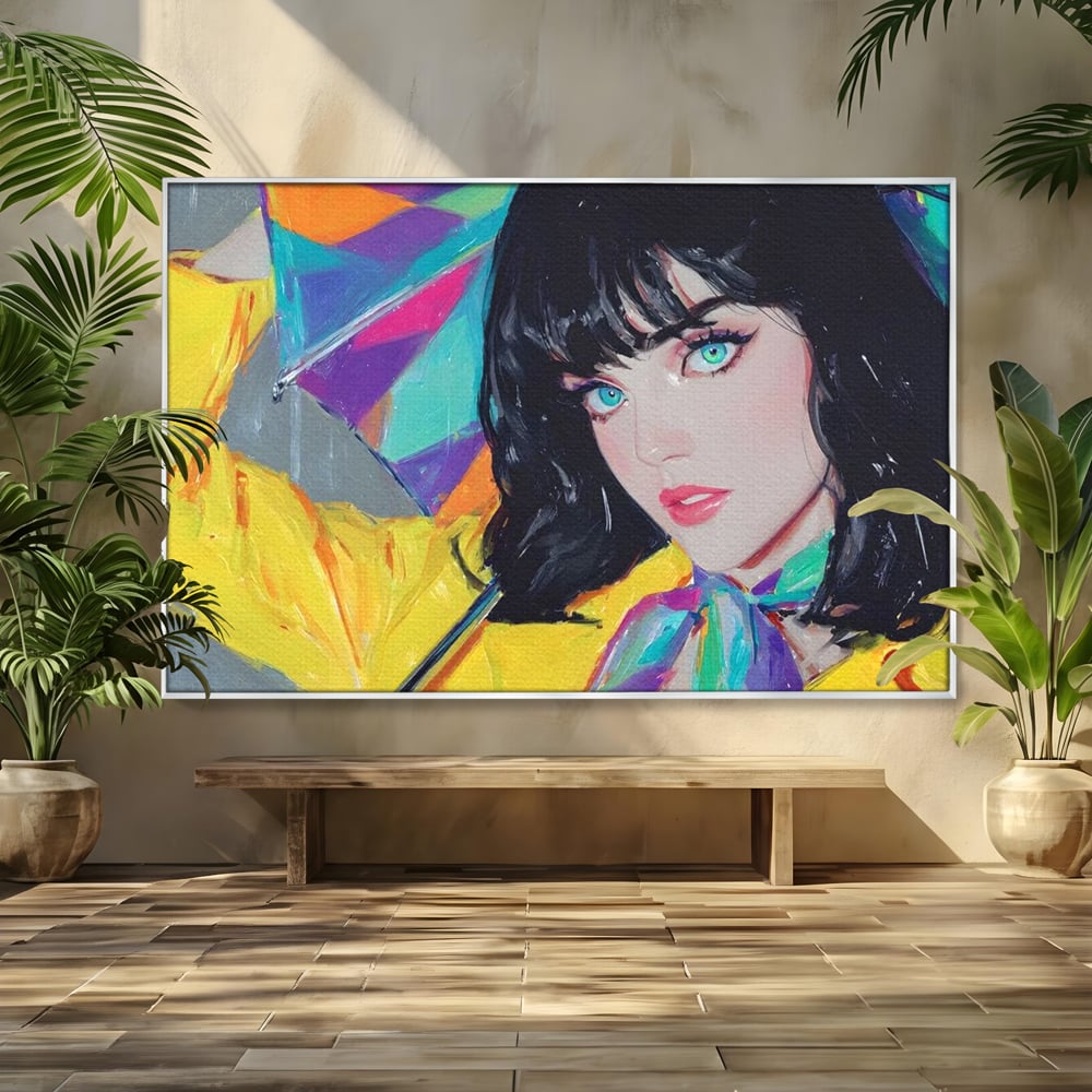 Tablou Canvas Premium, LuxCanva® G1216, Energia Tineretii, Privire, Curcubeu, Umbrela, Ploaie, Ochi, Turcoaz, Zambet, Cromatic, Neon, Vise, Aura, Dans, Melodie, Acvatic, Salon, Birou, Living,