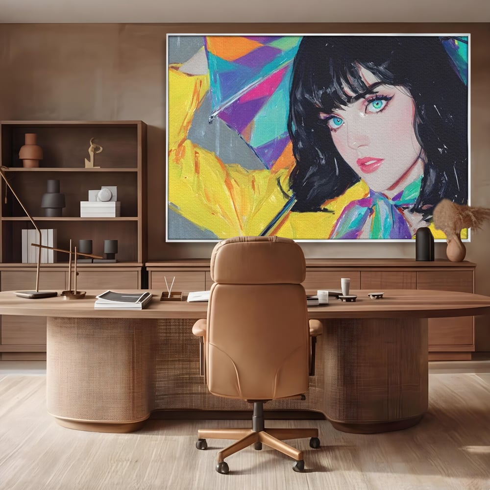 Tablou Canvas Premium, LuxCanva® G1216, Energia Tineretii, Privire, Curcubeu, Umbrela, Ploaie, Ochi, Turcoaz, Zambet, Cromatic, Neon, Vise, Aura, Dans, Melodie, Acvatic, Salon, Birou, Living,
