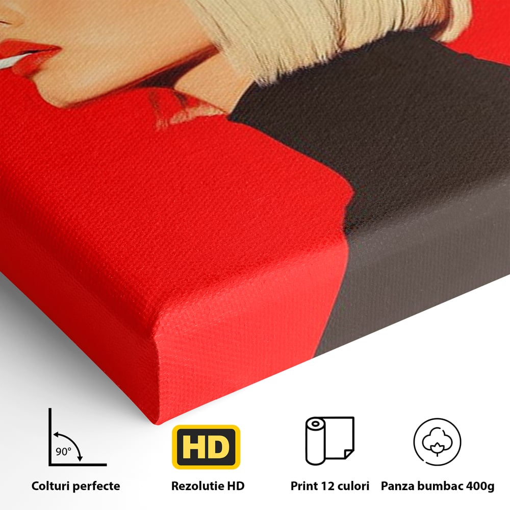 Tablou Canvas Premium, LuxCanva® G1217, Femeia Fatala, Atitudine, Rosu, Tigara, Rebela, Seductie, Fum, Iconic, Foc, Independenta, Chip, Rebeliune, Pasiune, Taina, Blonda, Salon, Birou, Living, Dormitor
