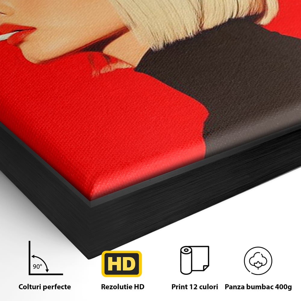 Tablou Canvas Premium, LuxCanva® G1217, Femeia Fatala, Atitudine, Rosu, Tigara, Rebela, Seductie, Fum, Iconic, Foc, Independenta, Chip, Rebeliune, Pasiune, Taina, Blonda, Salon, Birou, Living, Dormitor