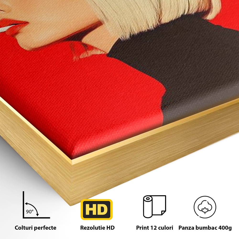 Tablou Canvas Premium, LuxCanva® G1217, Femeia Fatala, Atitudine, Rosu, Tigara, Rebela, Seductie, Fum, Iconic, Foc, Independenta, Chip, Rebeliune, Pasiune, Taina, Blonda, Salon, Birou, Living, Dormitor
