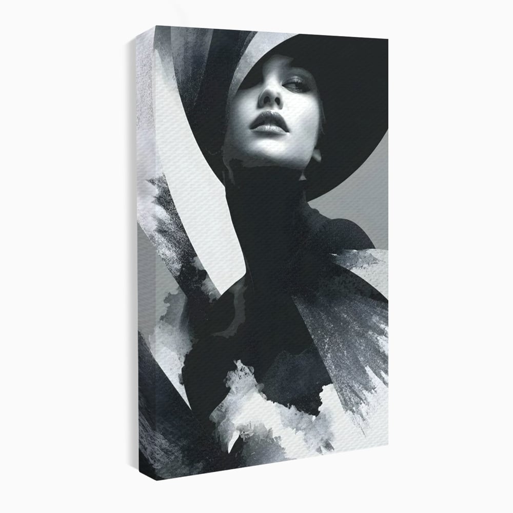 Leinwand Wandkunst Canvas Premium, LuxCanva® G1218, Schwarz-Weiß-Gedicht, Eleganz, Dame, Macht, Silhouette, Schatten, Muse, Anmut, Ewigkeit, Dunkelheit, Königin, Licht, Königin, Licht, Taina, Wohnzimmer, Büro, Wohnzimmer, Schlafzimmer