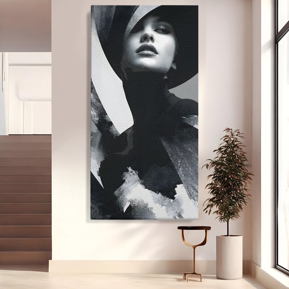 Leinwand Wandkunst Canvas Premium, LuxCanva® G1218, Schwarz-Weiß-Gedicht, Eleganz, Dame, Macht, Silhouette, Schatten, Muse, Anmut, Ewigkeit, Dunkelheit, Königin, Licht, Königin, Licht, Taina, Wohnzimmer, Büro, Wohnzimmer, Schlafzimmer