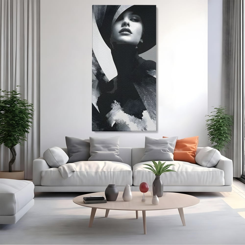 Leinwand Wandkunst Canvas Premium, LuxCanva® G1218, Schwarz-Weiß-Gedicht, Eleganz, Dame, Macht, Silhouette, Schatten, Muse, Anmut, Ewigkeit, Dunkelheit, Königin, Licht, Königin, Licht, Taina, Wohnzimmer, Büro, Wohnzimmer, Schlafzimmer