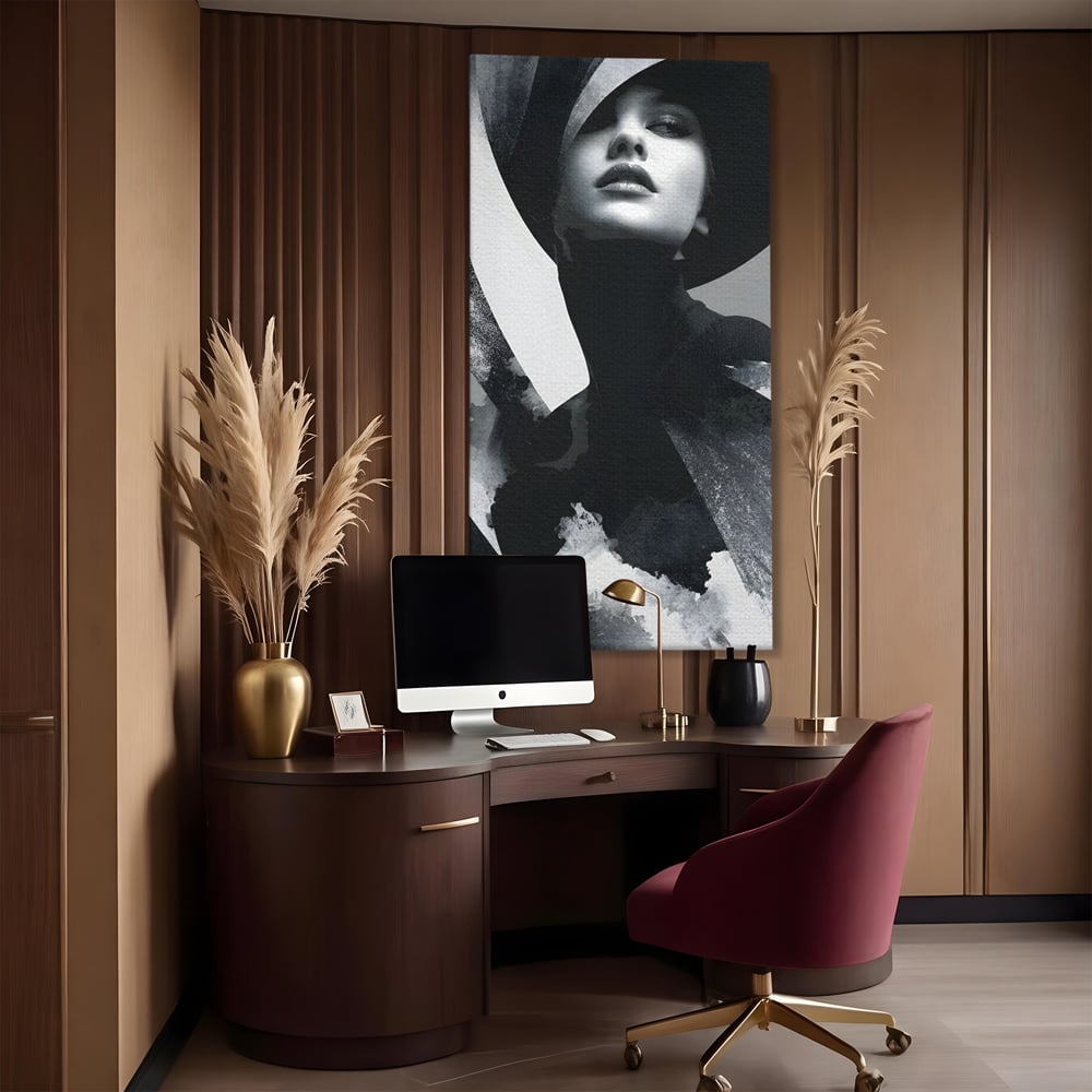 Leinwand Wandkunst Canvas Premium, LuxCanva® G1218, Schwarz-Weiß-Gedicht, Eleganz, Dame, Macht, Silhouette, Schatten, Muse, Anmut, Ewigkeit, Dunkelheit, Königin, Licht, Königin, Licht, Taina, Wohnzimmer, Büro, Wohnzimmer, Schlafzimmer