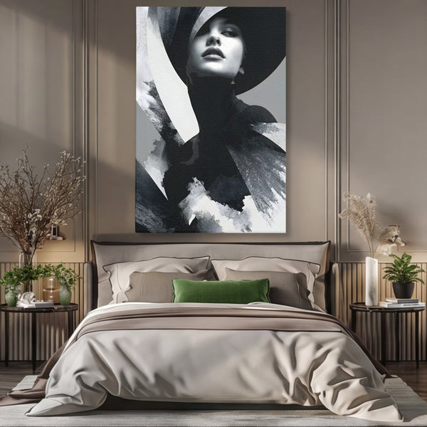 Leinwand Wandkunst Canvas Premium, LuxCanva® G1218, Schwarz-Weiß-Gedicht, Eleganz, Dame, Macht, Silhouette, Schatten, Muse, Anmut, Ewigkeit, Dunkelheit, Königin, Licht, Königin, Licht, Taina, Wohnzimmer, Büro, Wohnzimmer, Schlafzimmer