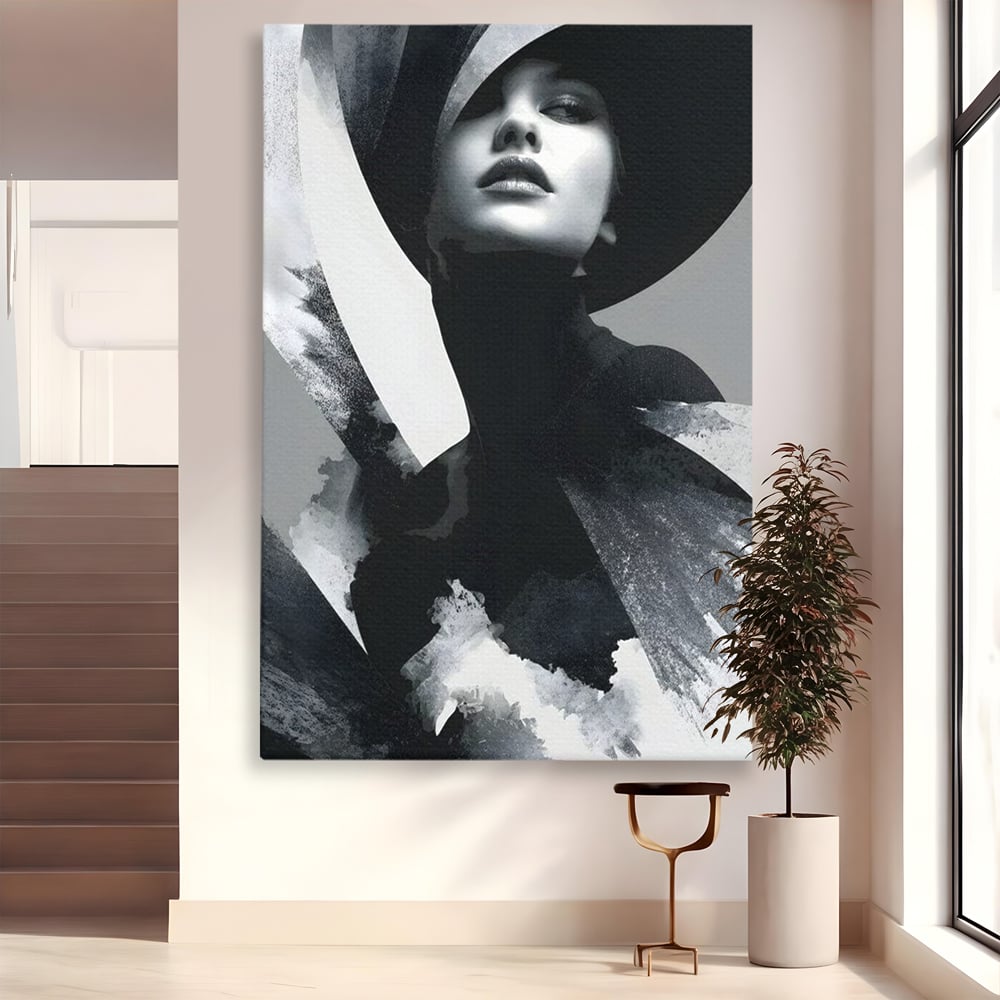 Leinwand Wandkunst Canvas Premium, LuxCanva® G1218, Schwarz-Weiß-Gedicht, Eleganz, Dame, Macht, Silhouette, Schatten, Muse, Anmut, Ewigkeit, Dunkelheit, Königin, Licht, Königin, Licht, Taina, Wohnzimmer, Büro, Wohnzimmer, Schlafzimmer