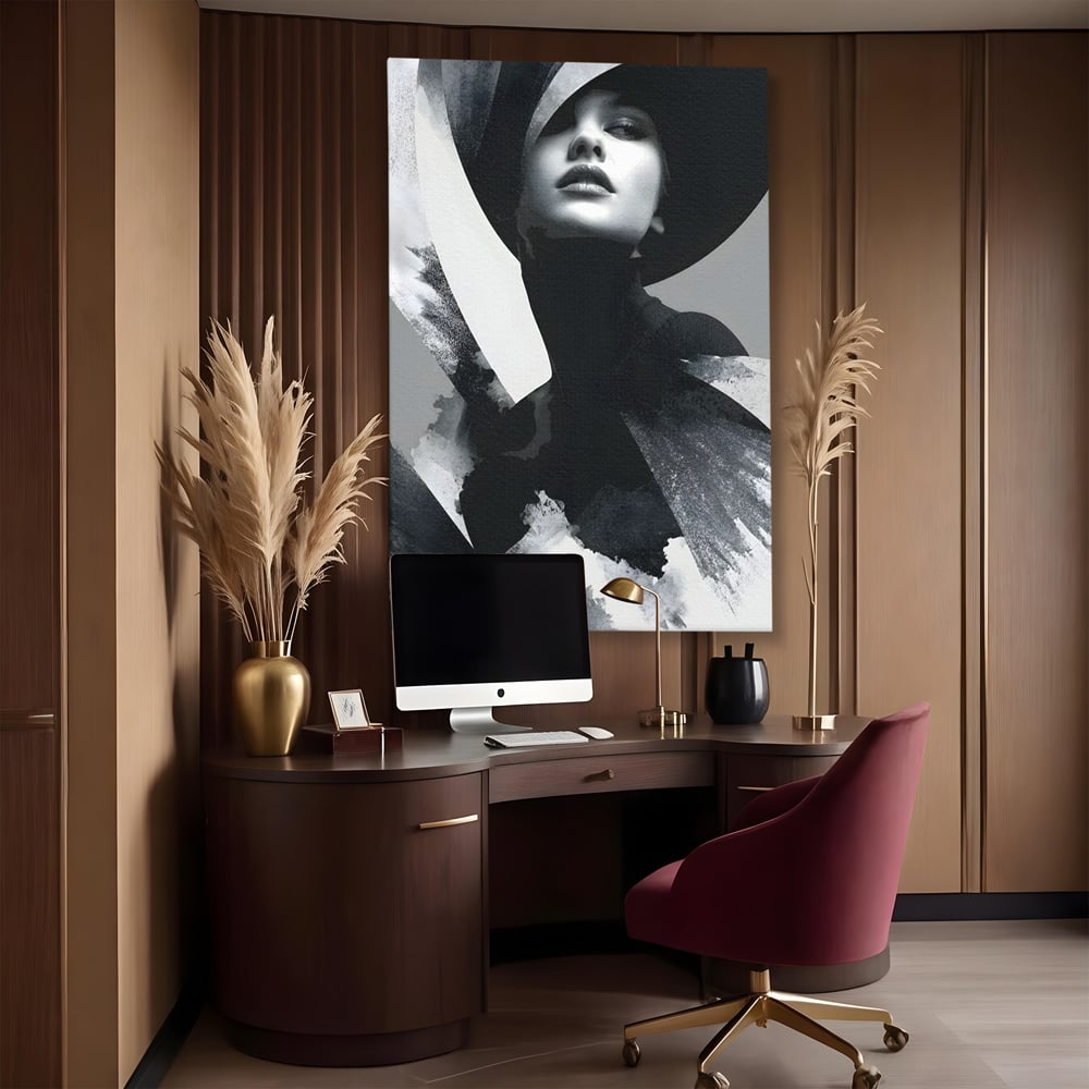 Leinwand Wandkunst Canvas Premium, LuxCanva® G1218, Schwarz-Weiß-Gedicht, Eleganz, Dame, Macht, Silhouette, Schatten, Muse, Anmut, Ewigkeit, Dunkelheit, Königin, Licht, Königin, Licht, Taina, Wohnzimmer, Büro, Wohnzimmer, Schlafzimmer