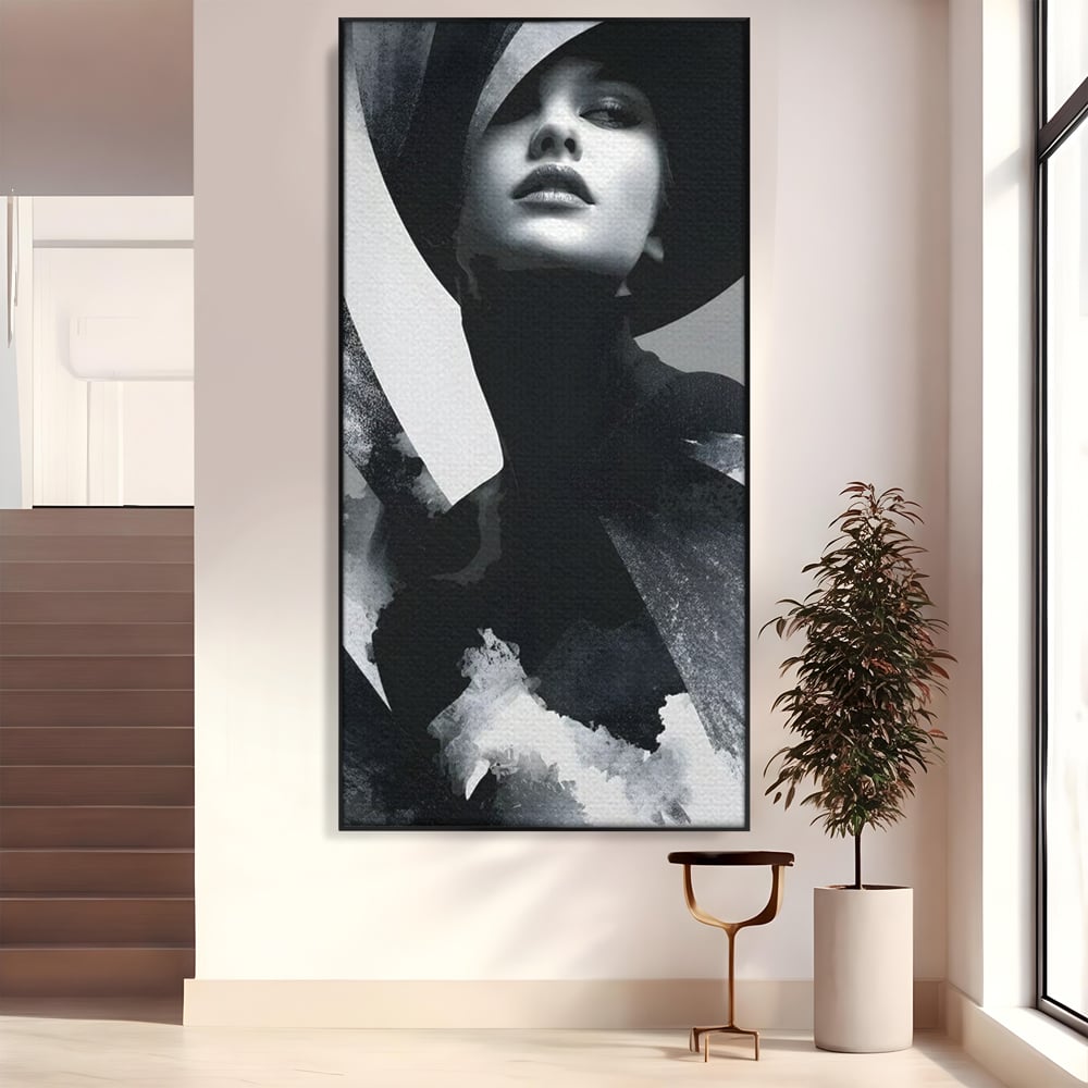 Leinwand Wandkunst Canvas Premium, LuxCanva® G1218, Schwarz-Weiß-Gedicht, Eleganz, Dame, Macht, Silhouette, Schatten, Muse, Anmut, Ewigkeit, Dunkelheit, Königin, Licht, Königin, Licht, Taina, Wohnzimmer, Büro, Wohnzimmer, Schlafzimmer