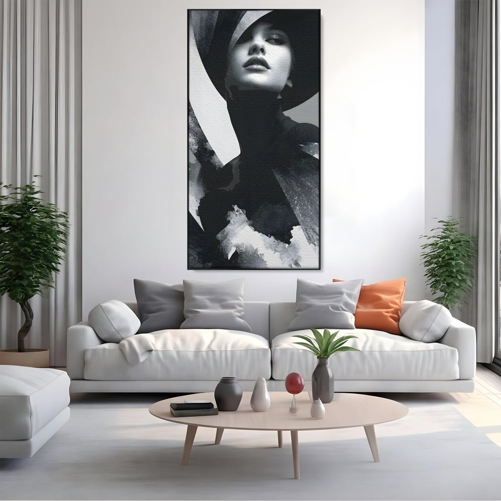 Leinwand Wandkunst Canvas Premium, LuxCanva® G1218, Schwarz-Weiß-Gedicht, Eleganz, Dame, Macht, Silhouette, Schatten, Muse, Anmut, Ewigkeit, Dunkelheit, Königin, Licht, Königin, Licht, Taina, Wohnzimmer, Büro, Wohnzimmer, Schlafzimmer
