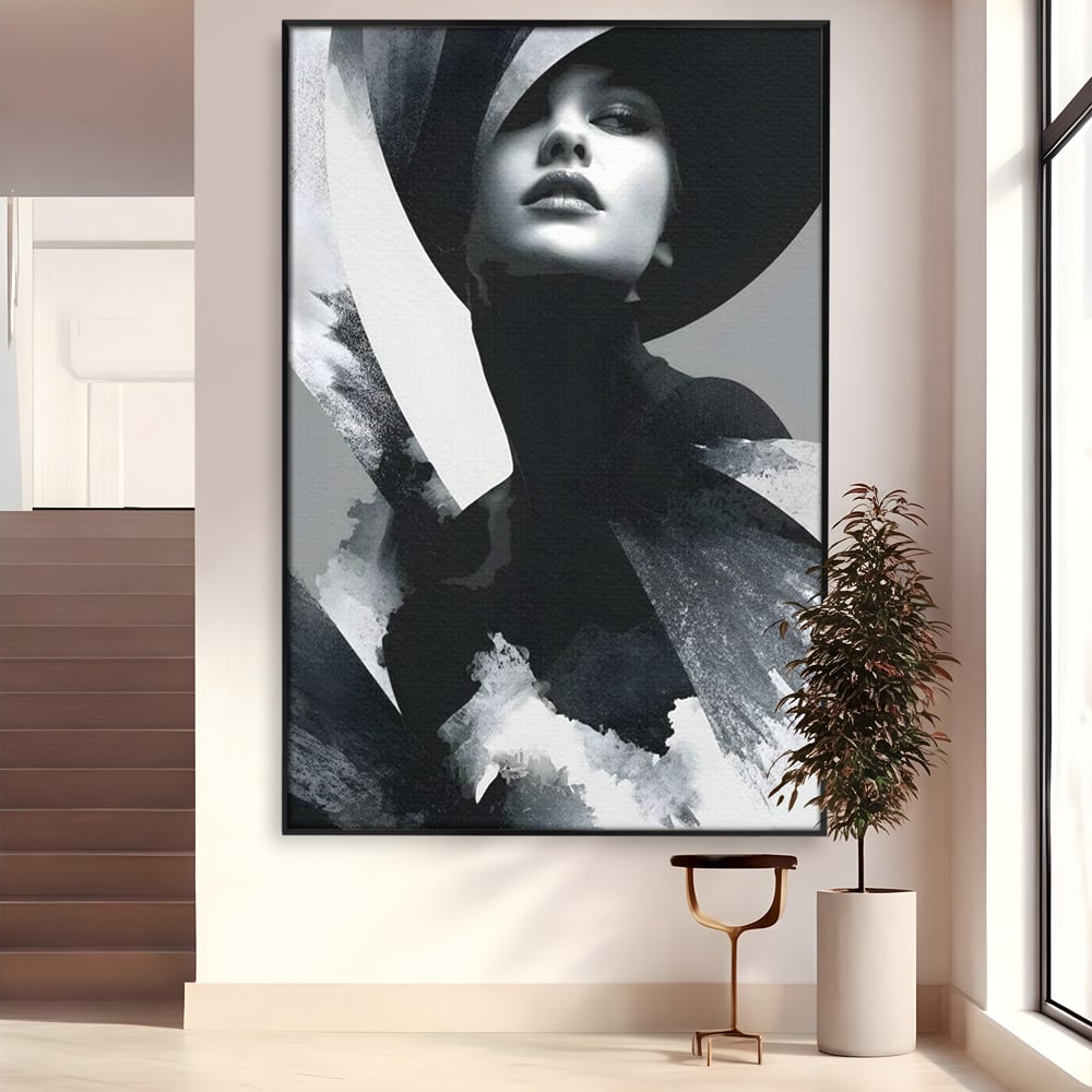 Leinwand Wandkunst Canvas Premium, LuxCanva® G1218, Schwarz-Weiß-Gedicht, Eleganz, Dame, Macht, Silhouette, Schatten, Muse, Anmut, Ewigkeit, Dunkelheit, Königin, Licht, Königin, Licht, Taina, Wohnzimmer, Büro, Wohnzimmer, Schlafzimmer