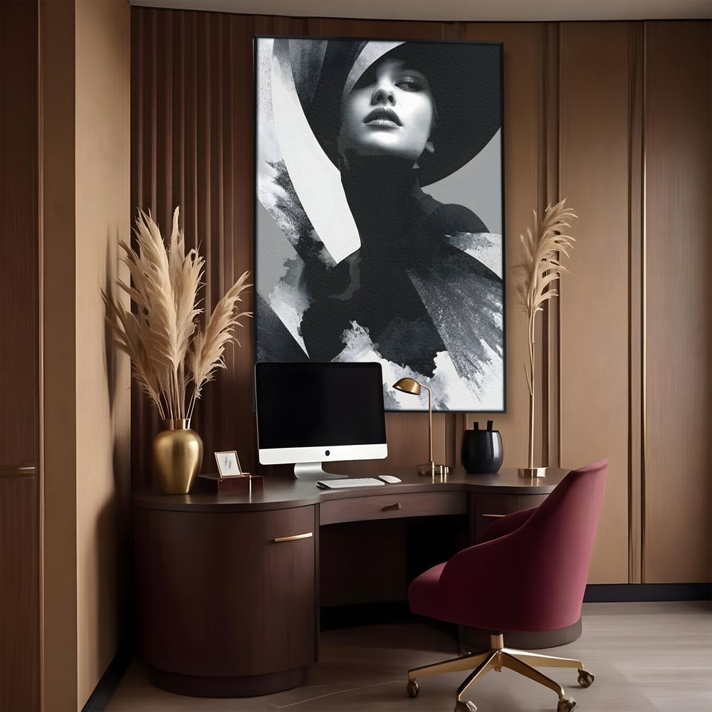 Leinwand Wandkunst Canvas Premium, LuxCanva® G1218, Schwarz-Weiß-Gedicht, Eleganz, Dame, Macht, Silhouette, Schatten, Muse, Anmut, Ewigkeit, Dunkelheit, Königin, Licht, Königin, Licht, Taina, Wohnzimmer, Büro, Wohnzimmer, Schlafzimmer