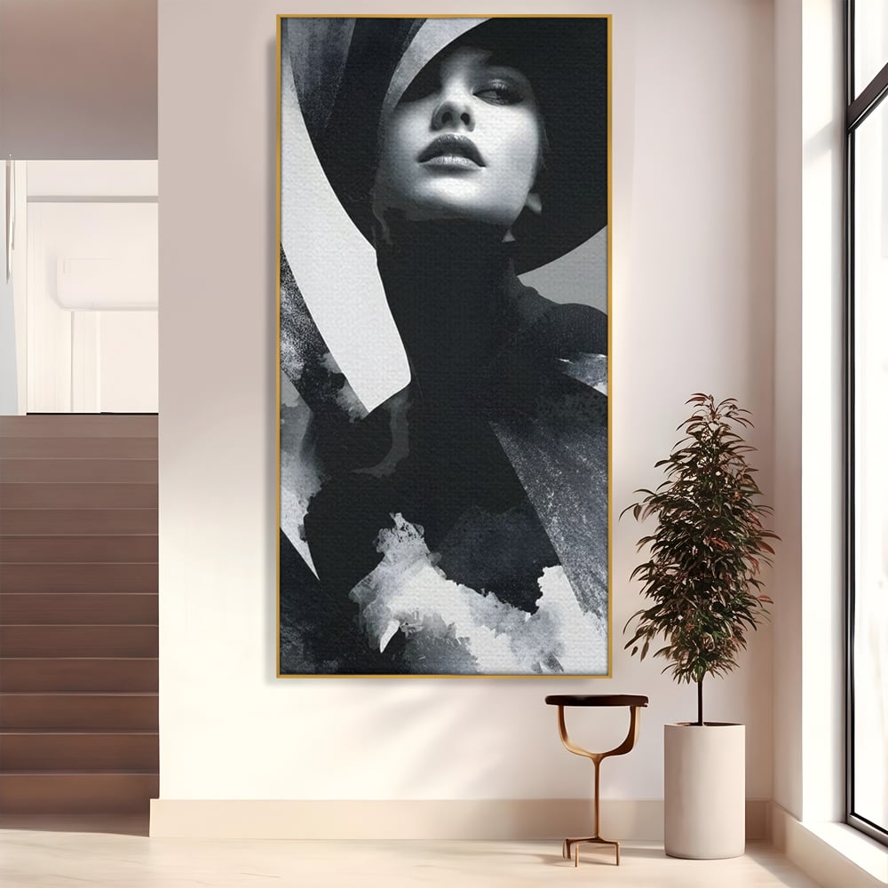 Leinwand Wandkunst Canvas Premium, LuxCanva® G1218, Schwarz-Weiß-Gedicht, Eleganz, Dame, Macht, Silhouette, Schatten, Muse, Anmut, Ewigkeit, Dunkelheit, Königin, Licht, Königin, Licht, Taina, Wohnzimmer, Büro, Wohnzimmer, Schlafzimmer