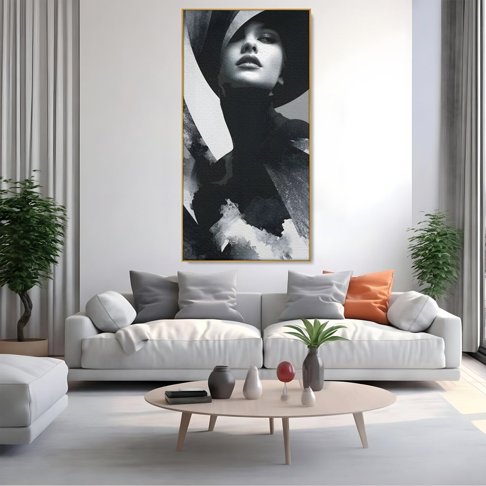 Leinwand Wandkunst Canvas Premium, LuxCanva® G1218, Schwarz-Weiß-Gedicht, Eleganz, Dame, Macht, Silhouette, Schatten, Muse, Anmut, Ewigkeit, Dunkelheit, Königin, Licht, Königin, Licht, Taina, Wohnzimmer, Büro, Wohnzimmer, Schlafzimmer