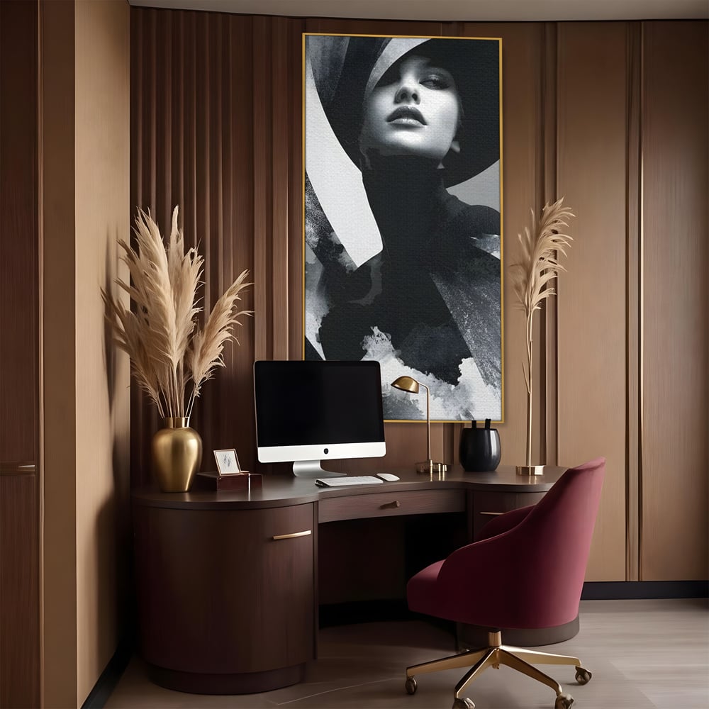 Leinwand Wandkunst Canvas Premium, LuxCanva® G1218, Schwarz-Weiß-Gedicht, Eleganz, Dame, Macht, Silhouette, Schatten, Muse, Anmut, Ewigkeit, Dunkelheit, Königin, Licht, Königin, Licht, Taina, Wohnzimmer, Büro, Wohnzimmer, Schlafzimmer