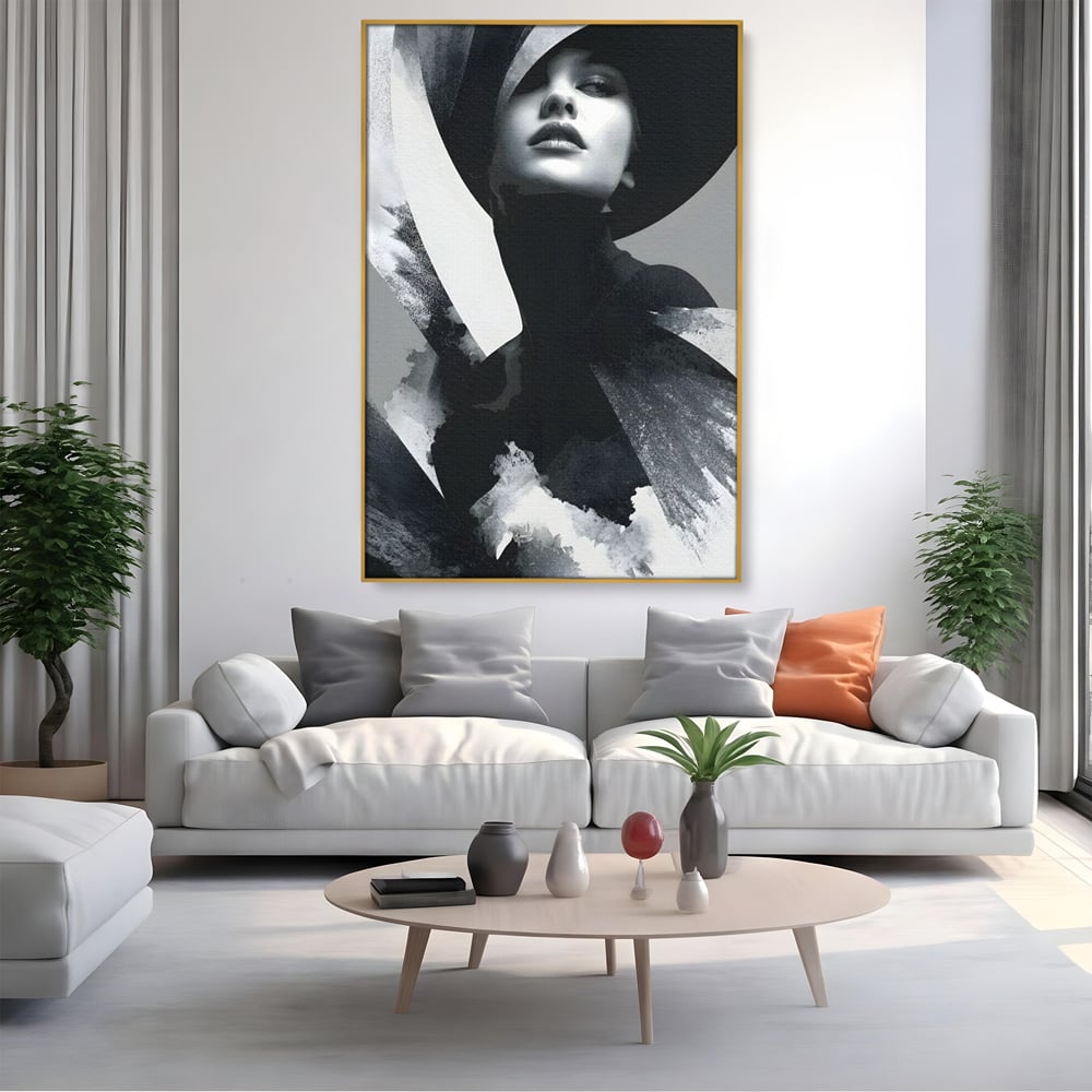 Leinwand Wandkunst Canvas Premium, LuxCanva® G1218, Schwarz-Weiß-Gedicht, Eleganz, Dame, Macht, Silhouette, Schatten, Muse, Anmut, Ewigkeit, Dunkelheit, Königin, Licht, Königin, Licht, Taina, Wohnzimmer, Büro, Wohnzimmer, Schlafzimmer