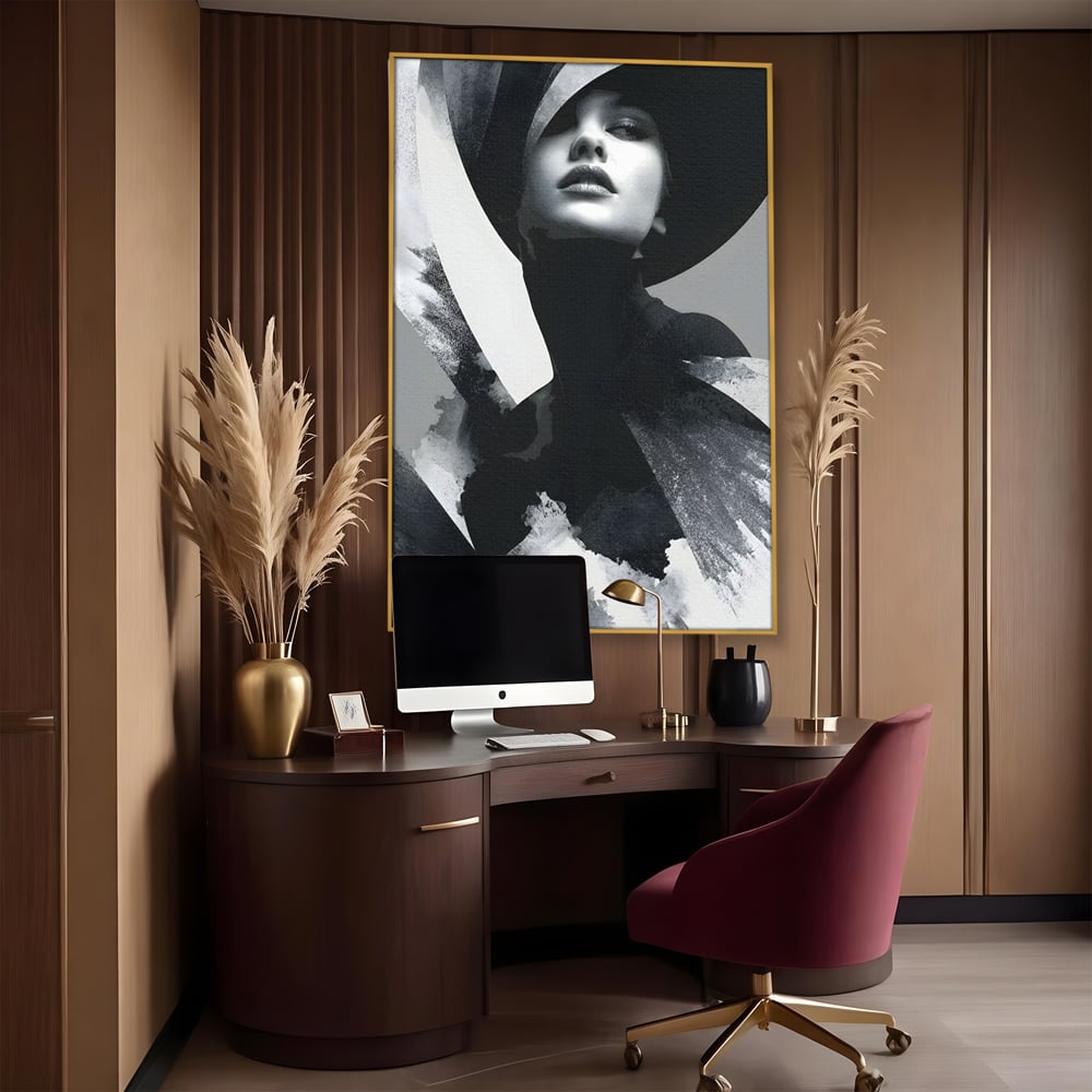 Leinwand Wandkunst Canvas Premium, LuxCanva® G1218, Schwarz-Weiß-Gedicht, Eleganz, Dame, Macht, Silhouette, Schatten, Muse, Anmut, Ewigkeit, Dunkelheit, Königin, Licht, Königin, Licht, Taina, Wohnzimmer, Büro, Wohnzimmer, Schlafzimmer