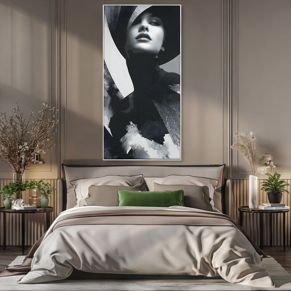 Leinwand Wandkunst Canvas Premium, LuxCanva® G1218, Schwarz-Weiß-Gedicht, Eleganz, Dame, Macht, Silhouette, Schatten, Muse, Anmut, Ewigkeit, Dunkelheit, Königin, Licht, Königin, Licht, Taina, Wohnzimmer, Büro, Wohnzimmer, Schlafzimmer