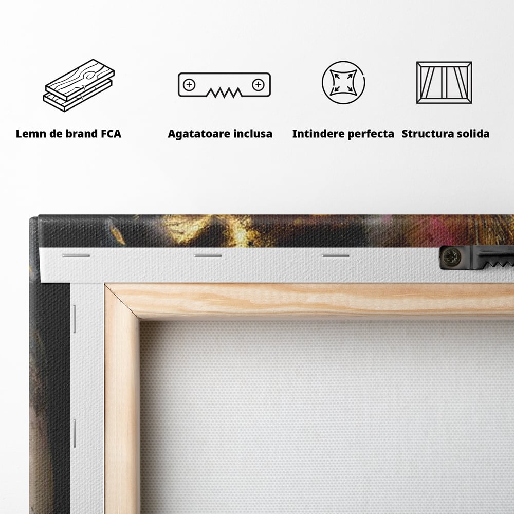 Tablou Canvas Premium, LuxCanva® G1219, Somnul Zeitei, Alchimie, Aur, Flori, Secret, Noapte, Incoronat, Baroc, Opulenta, Floral, Metamorfoza, Obscur, Mistic, Salon, Birou, Living, Dormitor