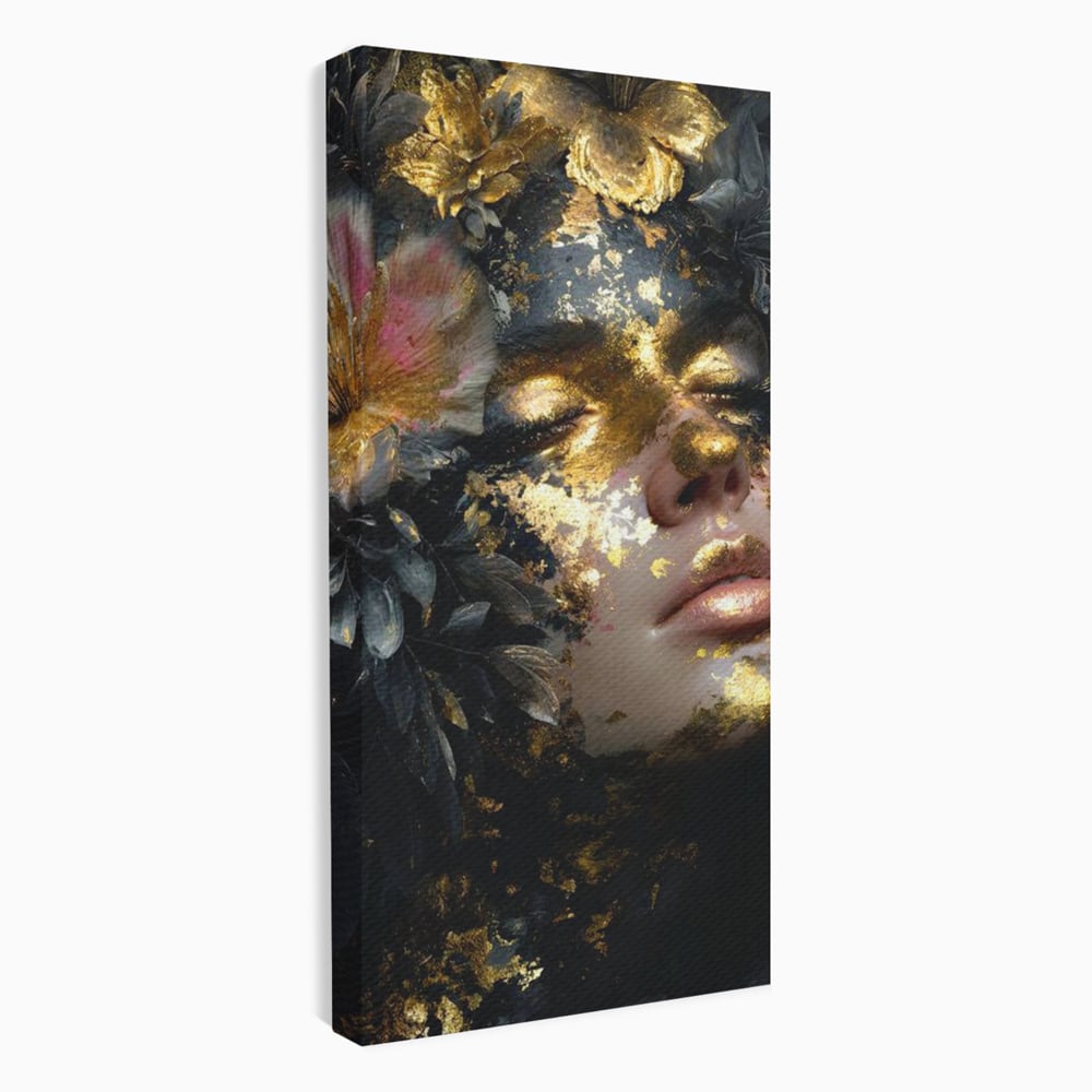 Tablou Canvas Premium, LuxCanva® G1219, Somnul Zeitei, Alchimie, Aur, Flori, Secret, Noapte, Incoronat, Baroc, Opulenta, Floral, Metamorfoza, Obscur, Mistic, Salon, Birou, Living, Dormitor