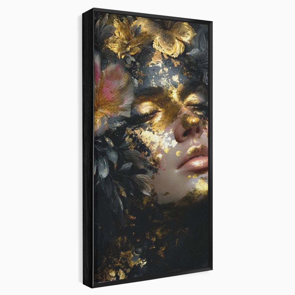 Tablou Canvas Premium, LuxCanva® G1219, Somnul Zeitei, Alchimie, Aur, Flori, Secret, Noapte, Incoronat, Baroc, Opulenta, Floral, Metamorfoza, Obscur, Mistic, Salon, Birou, Living, Dormitor