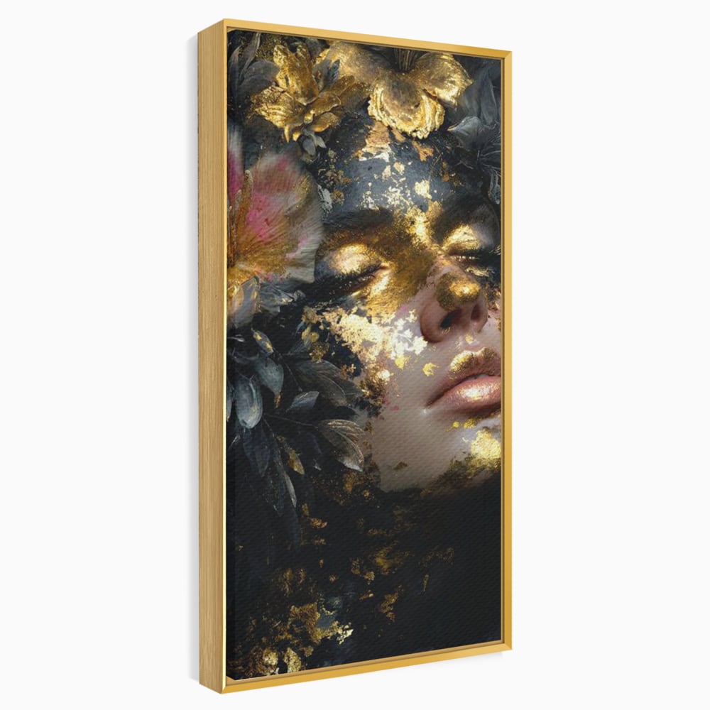 Tablou Canvas Premium, LuxCanva® G1219, Somnul Zeitei, Alchimie, Aur, Flori, Secret, Noapte, Incoronat, Baroc, Opulenta, Floral, Metamorfoza, Obscur, Mistic, Salon, Birou, Living, Dormitor