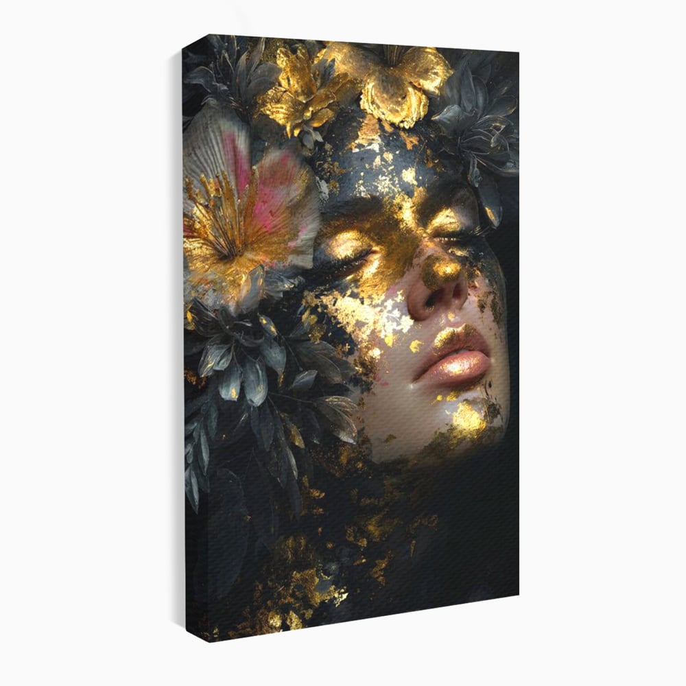 Tablou Canvas Premium, LuxCanva® G1219, Somnul Zeitei, Alchimie, Aur, Flori, Secret, Noapte, Incoronat, Baroc, Opulenta, Floral, Metamorfoza, Obscur, Mistic, Salon, Birou, Living, Dormitor