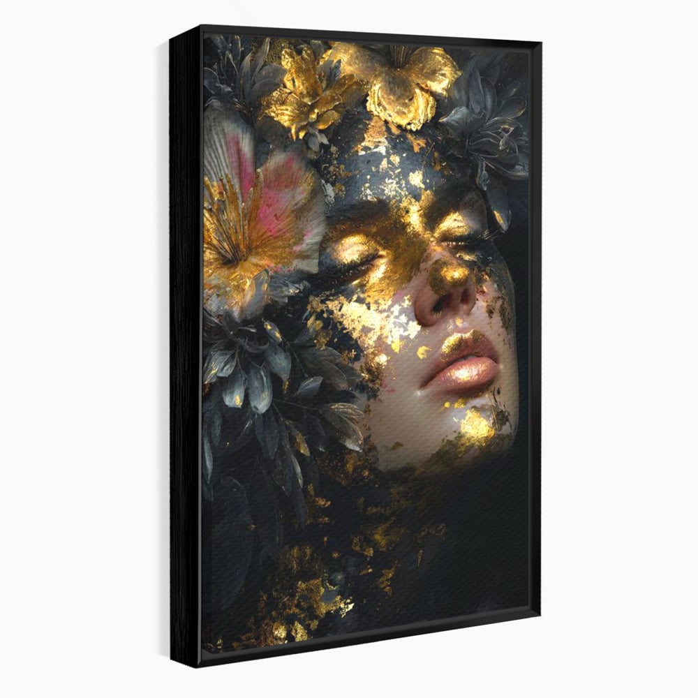 Tablou Canvas Premium, LuxCanva® G1219, Somnul Zeitei, Alchimie, Aur, Flori, Secret, Noapte, Incoronat, Baroc, Opulenta, Floral, Metamorfoza, Obscur, Mistic, Salon, Birou, Living, Dormitor