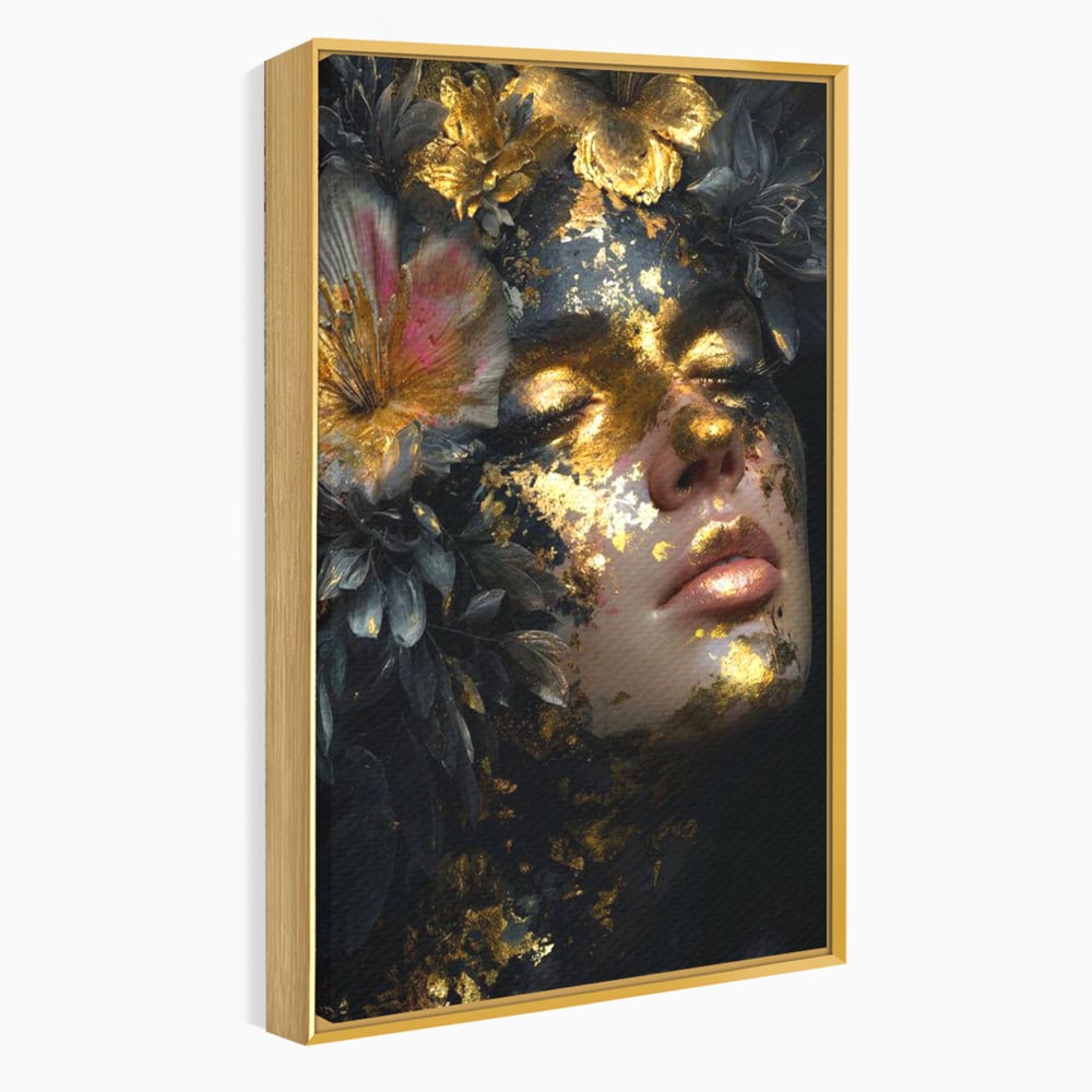 Tablou Canvas Premium, LuxCanva® G1219, Somnul Zeitei, Alchimie, Aur, Flori, Secret, Noapte, Incoronat, Baroc, Opulenta, Floral, Metamorfoza, Obscur, Mistic, Salon, Birou, Living, Dormitor