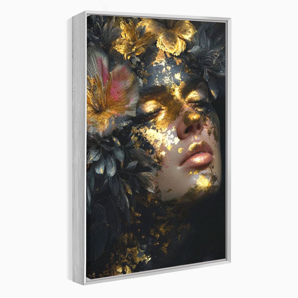 Tablou Canvas Premium, LuxCanva® G1219, Somnul Zeitei, Alchimie, Aur, Flori, Secret, Noapte, Incoronat, Baroc, Opulenta, Floral, Metamorfoza, Obscur, Mistic, Salon, Birou, Living, Dormitor