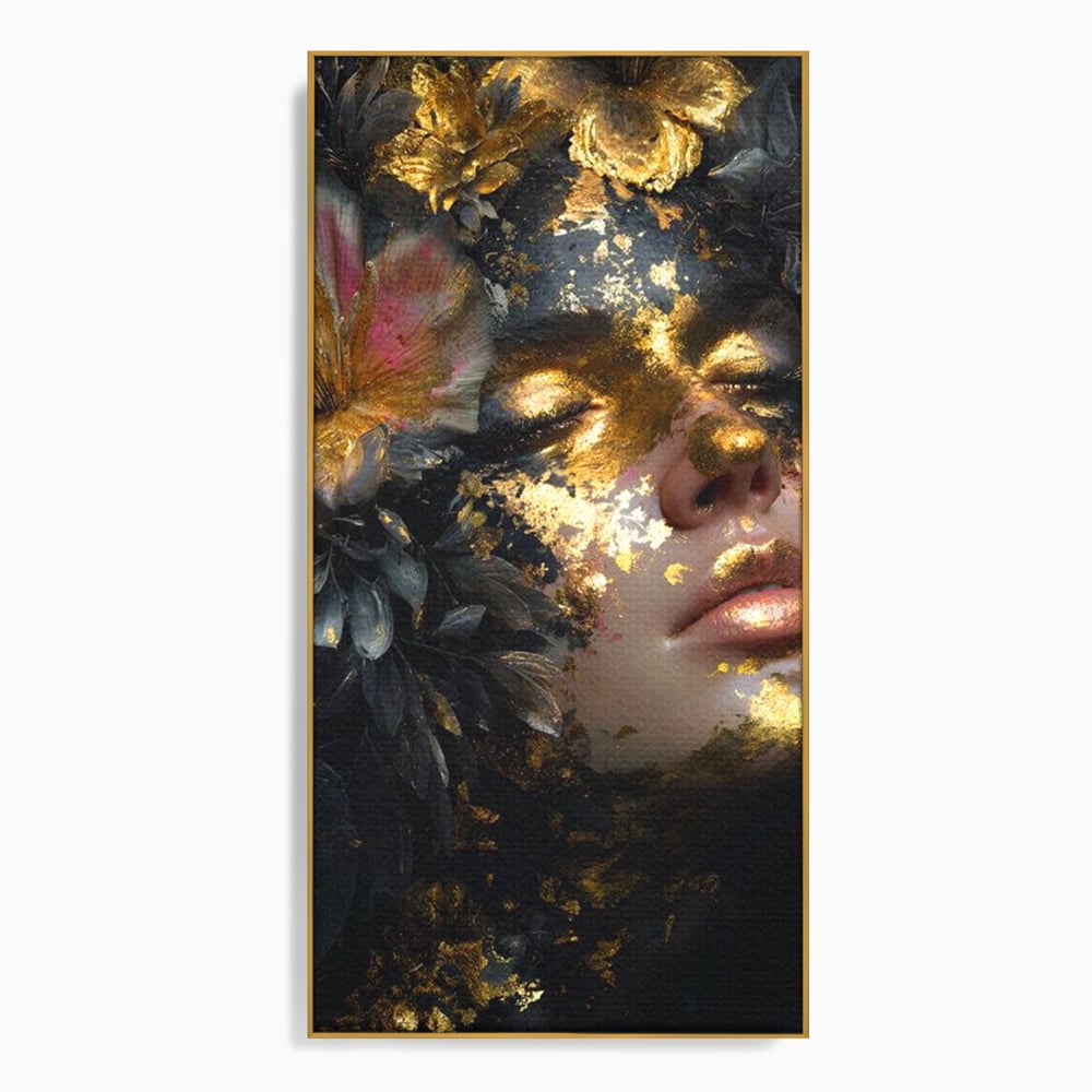 Tablou Canvas Premium, LuxCanva® G1219, Somnul Zeitei, Alchimie, Aur, Flori, Secret, Noapte, Incoronat, Baroc, Opulenta, Floral, Metamorfoza, Obscur, Mistic, Salon, Birou, Living, Dormitor