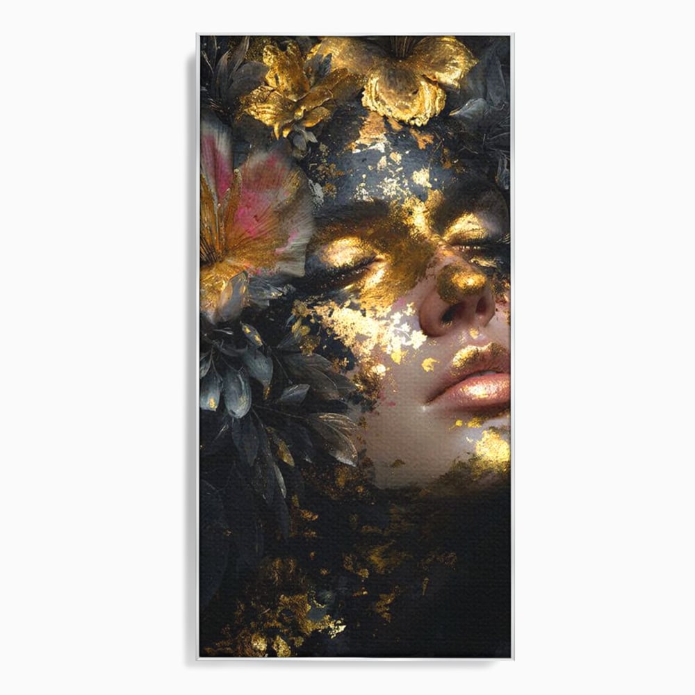Tablou Canvas Premium, LuxCanva® G1219, Somnul Zeitei, Alchimie, Aur, Flori, Secret, Noapte, Incoronat, Baroc, Opulenta, Floral, Metamorfoza, Obscur, Mistic, Salon, Birou, Living, Dormitor