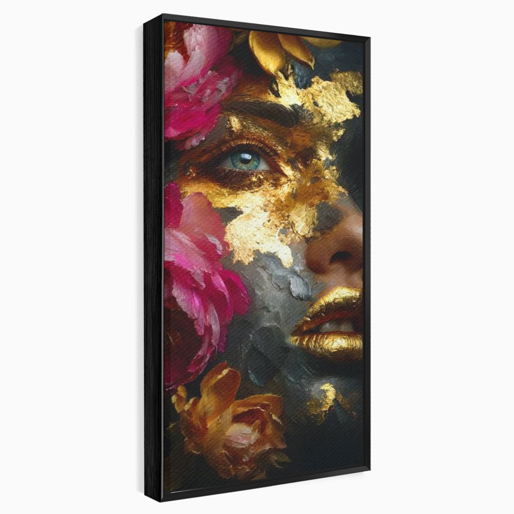 Tablou Canvas Premium, LuxCanva® G1221, Persefona de Aur, Auriu, Fucsia, Flori, Divinitate, Aurora, Zeita, Transformare, Putere, Feminina, Mister, Exotic, Enigma, Pasiune, Salon, Birou, Living, Dormitor