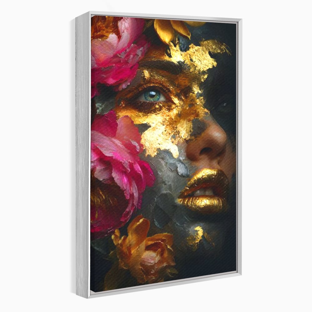 Tablou Canvas Premium, LuxCanva® G1221, Persefona de Aur, Auriu, Fucsia, Flori, Divinitate, Aurora, Zeita, Transformare, Putere, Feminina, Mister, Exotic, Enigma, Pasiune, Salon, Birou, Living, Dormitor