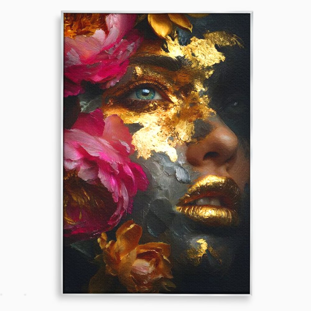 Tablou Canvas Premium, LuxCanva® G1221, Persefona de Aur, Auriu, Fucsia, Flori, Divinitate, Aurora, Zeita, Transformare, Putere, Feminina, Mister, Exotic, Enigma, Pasiune, Salon, Birou, Living, Dormitor