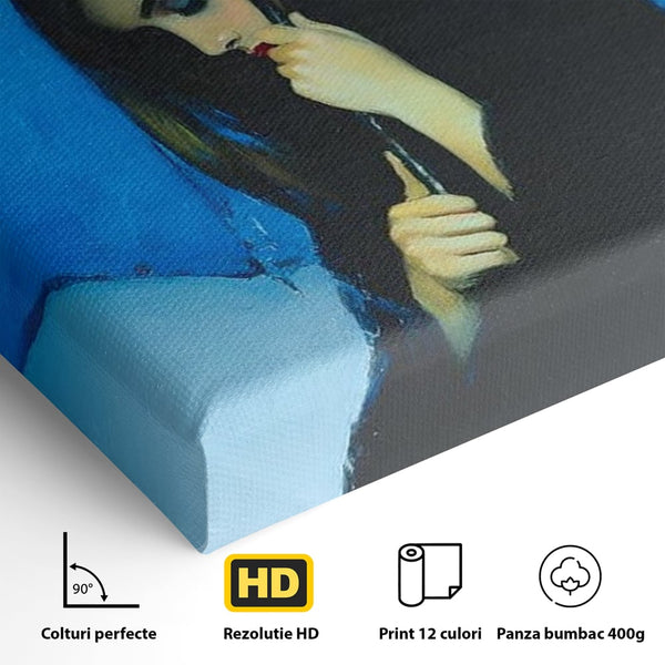 Canvas Wall Art Premium, LuxCanva® G1222, Regen der Seele, Regenschirm, Blau, Regen, Regen, Einsamkeit, Tränen, Himmel, Herz, Essenz, Geheimnis, Geheimnis, Melancholie, Gedanken, Traurigkeit, Erinnerungen, Wohnzimmer, Büro, Wohnzimmer, Schlafzimmer