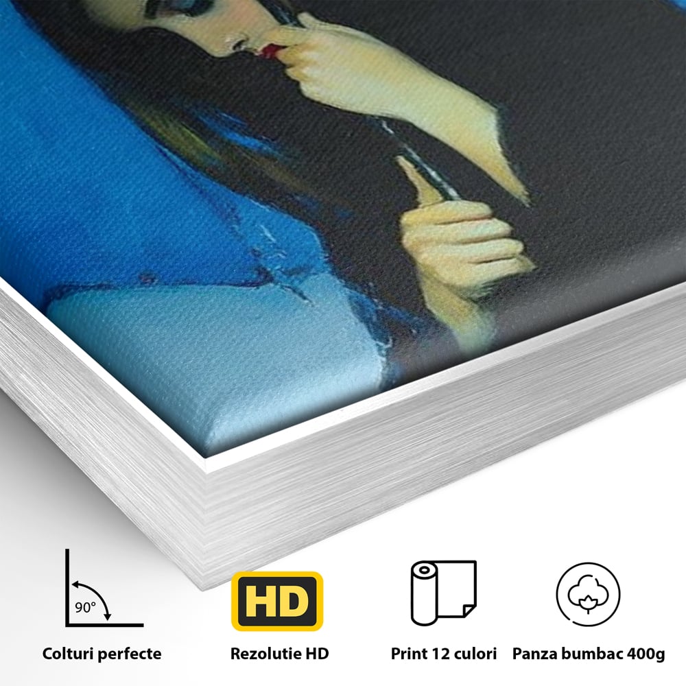 Canvas Wall Art Premium, LuxCanva® G1222, Regen der Seele, Regenschirm, Blau, Regen, Regen, Einsamkeit, Tränen, Himmel, Herz, Essenz, Geheimnis, Geheimnis, Melancholie, Gedanken, Traurigkeit, Erinnerungen, Wohnzimmer, Büro, Wohnzimmer, Schlafzimmer