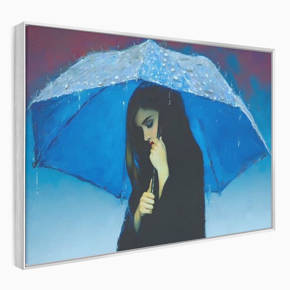 Canvas Wall Art Premium, LuxCanva® G1222, Regen der Seele, Regenschirm, Blau, Regen, Regen, Einsamkeit, Tränen, Himmel, Herz, Essenz, Geheimnis, Geheimnis, Melancholie, Gedanken, Traurigkeit, Erinnerungen, Wohnzimmer, Büro, Wohnzimmer, Schlafzimmer
